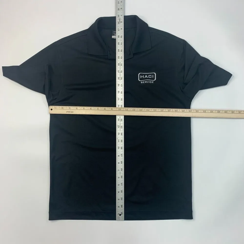 Nike Golf Shirt Mens S Small Black Dri Fit Micro Pique Polo Haci Service Logo